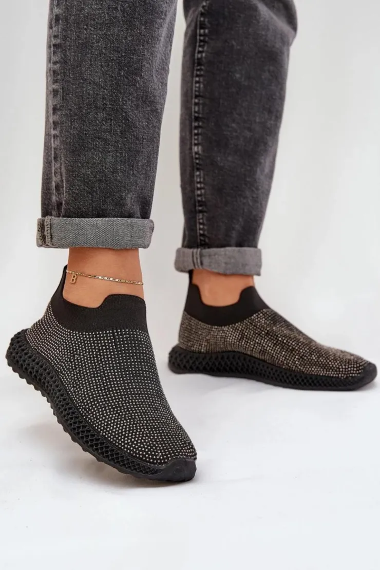 Damskie Damskie buty S.Barski Wsuwane Buty Sportowe Damskie Ze Zdobieniem D&A TW121 Czarne