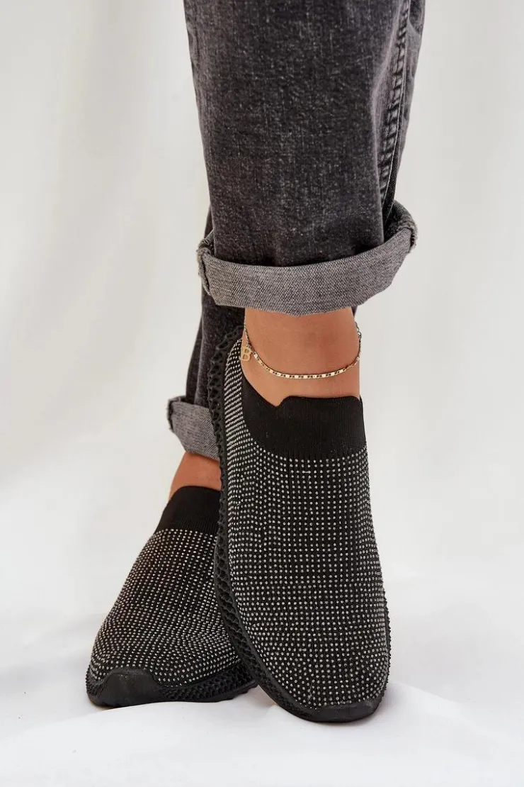 Damskie Damskie buty S.Barski Wsuwane Buty Sportowe Damskie Ze Zdobieniem D&A TW121 Czarne