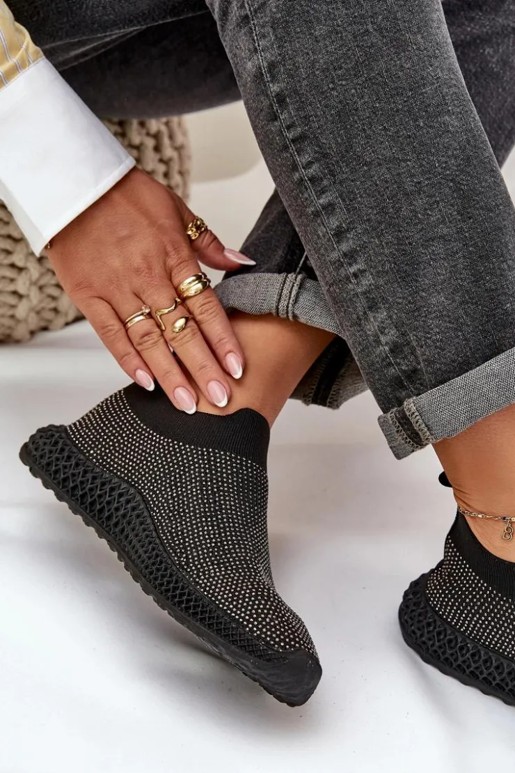 Damskie Damskie buty S.Barski Wsuwane Buty Sportowe Damskie Ze Zdobieniem D&A TW121 Czarne