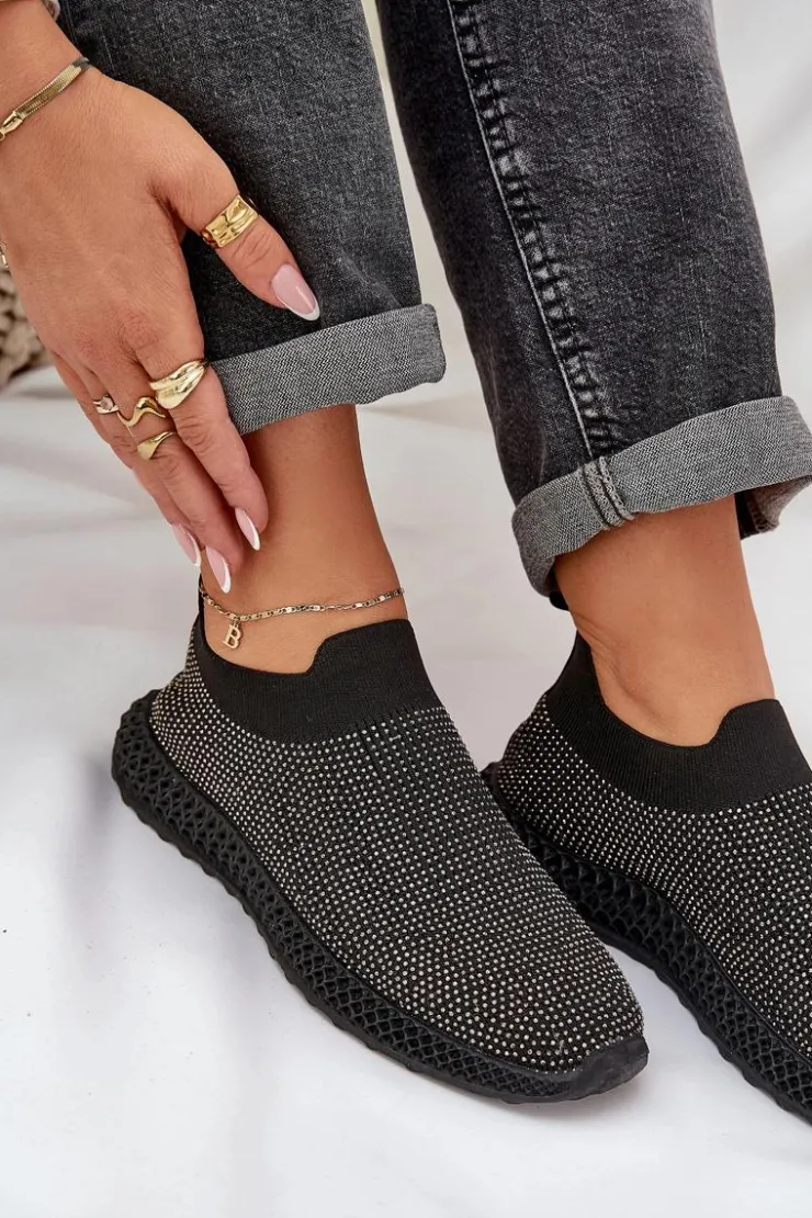 Damskie Damskie buty S.Barski Wsuwane Buty Sportowe Damskie Ze Zdobieniem D&A TW121 Czarne