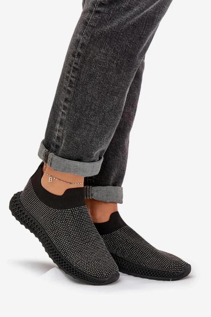 Damskie Damskie buty S.Barski Wsuwane Buty Sportowe Damskie Ze Zdobieniem D&A TW121 Czarne