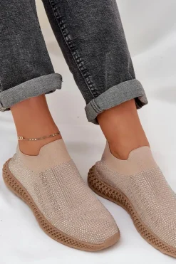 Damskie buty S.Barski Sneakersy Damskie*Wsuwane Buty Sportowe Damskie Ze Zdobieniem D&A TW121 Beżowe Beżowy