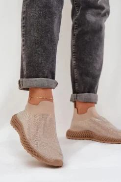 Damskie buty S.Barski Sneakersy Damskie*Wsuwane Buty Sportowe Damskie Ze Zdobieniem D&A TW121 Beżowe Beżowy