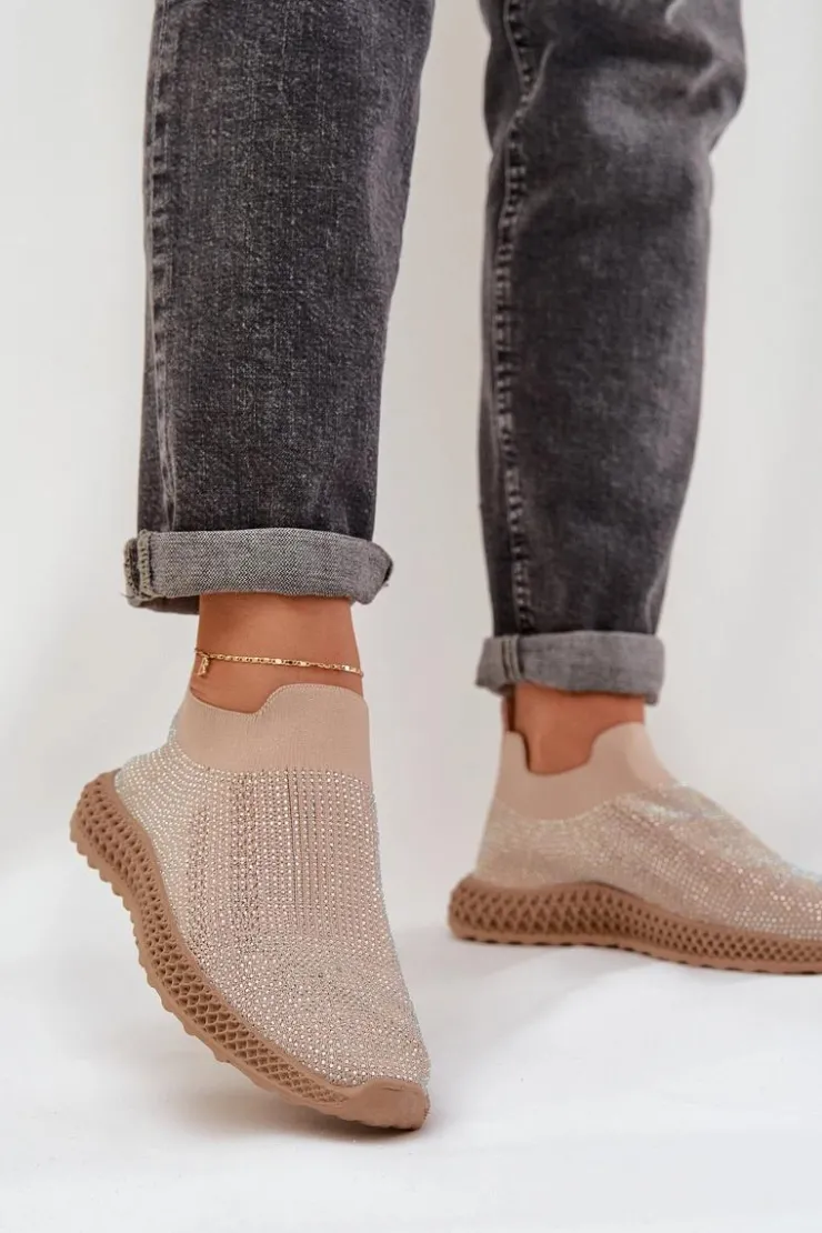 Damskie buty S.Barski Sneakersy Damskie*Wsuwane Buty Sportowe Damskie Ze Zdobieniem D&A TW121 Beżowe Beżowy