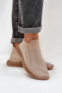 Damskie buty S.Barski Sneakersy Damskie*Wsuwane Buty Sportowe Damskie Ze Zdobieniem D&A TW121 Beżowe Beżowy