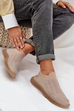 Damskie buty S.Barski Sneakersy Damskie*Wsuwane Buty Sportowe Damskie Ze Zdobieniem D&A TW121 Beżowe Beżowy