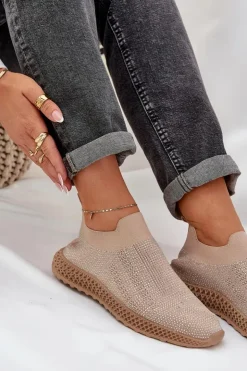 Damskie buty S.Barski Sneakersy Damskie*Wsuwane Buty Sportowe Damskie Ze Zdobieniem D&A TW121 Beżowe Beżowy