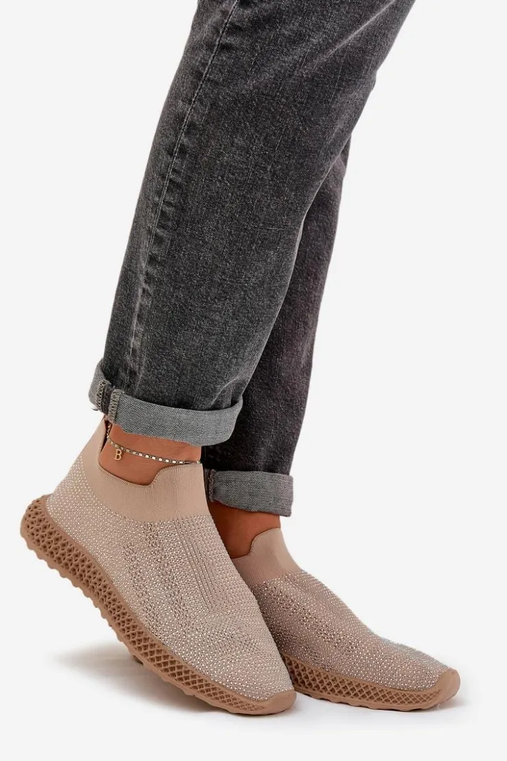 Damskie buty S.Barski Sneakersy Damskie*Wsuwane Buty Sportowe Damskie Ze Zdobieniem D&A TW121 Beżowe Beżowy