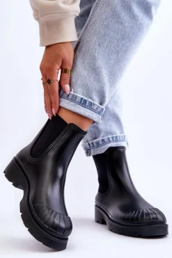 Boto Kalosze Damskie|Czarne Botki*Wsuwane Gumowe Botki Kalosze Sztyblety Czarne Carme