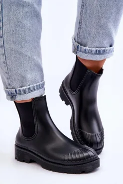 Boto Kalosze Damskie|Czarne Botki*Wsuwane Gumowe Botki Kalosze Sztyblety Czarne Carme