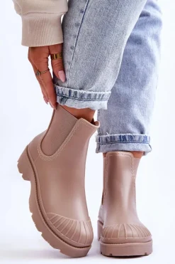 Damskie Boto Wsuwane Gumowe Botki Kalosze Sztyblety Beżowe Carme