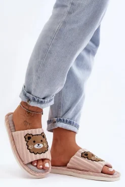 Boto Kapcie Klasyczne*Wsuwane Kapcie Damskie Z Misiem Beżowe Demare