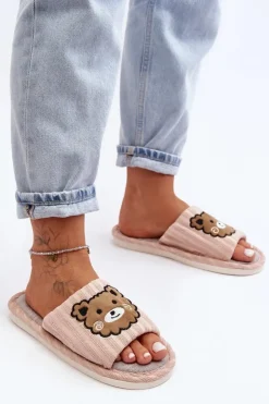 Boto Kapcie Klasyczne*Wsuwane Kapcie Damskie Z Misiem Beżowe Demare