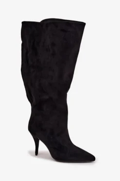 Damskie Boto Wsuwane Kozaki Damskie Na Szpilce Z Eko Zamszu Czarne Noretta