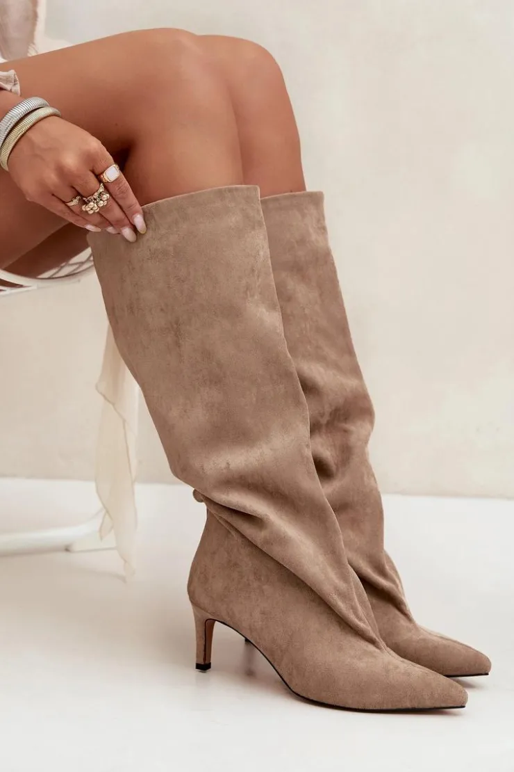 Damskie Boto Wsuwane Kozaki Damskie Na Szpilce Beżowe Taffine