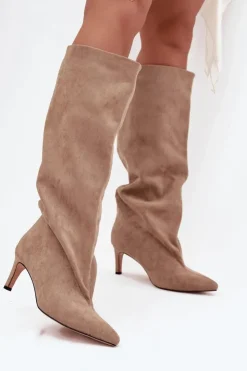 Damskie Boto Wsuwane Kozaki Damskie Na Szpilce Beżowe Taffine