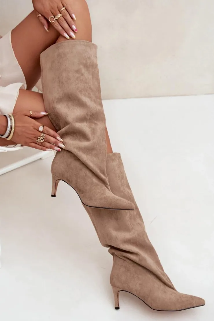 Damskie Boto Wsuwane Kozaki Damskie Na Szpilce Beżowe Taffine