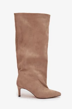 Damskie Boto Wsuwane Kozaki Damskie Na Szpilce Beżowe Taffine