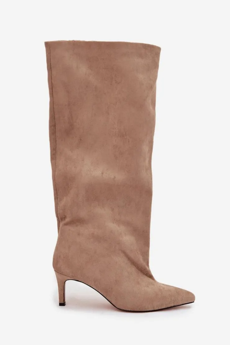 Damskie Boto Wsuwane Kozaki Damskie Na Szpilce Beżowe Taffine