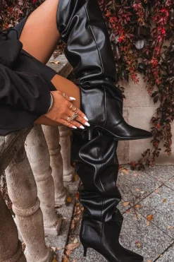 Damskie Boto Wsuwane Kozaki Damskie Na Szpilce Czarne Ysolienne