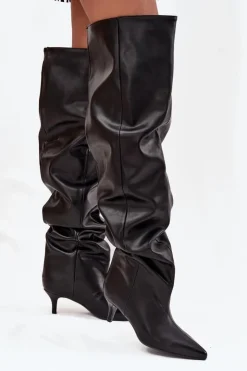 Damskie Boto Wsuwane Kozaki Damskie Na Szpilce Czarne Ysolienne