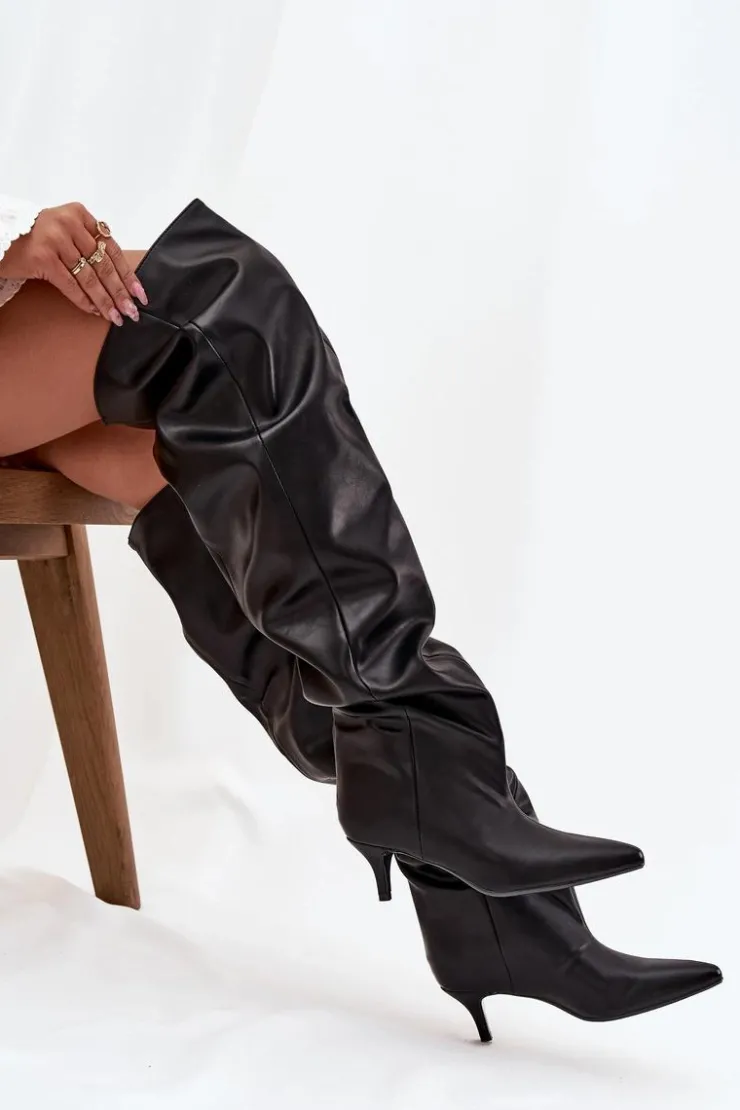 Damskie Boto Wsuwane Kozaki Damskie Na Szpilce Czarne Ysolienne