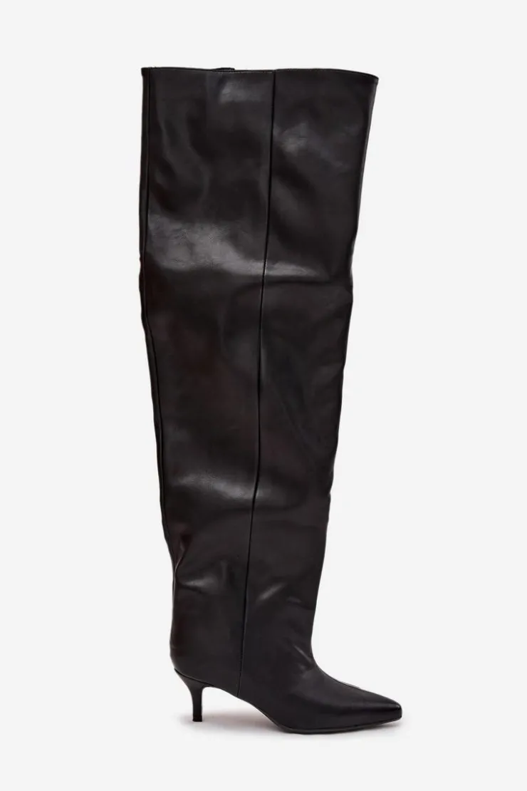 Damskie Boto Wsuwane Kozaki Damskie Na Szpilce Czarne Ysolienne