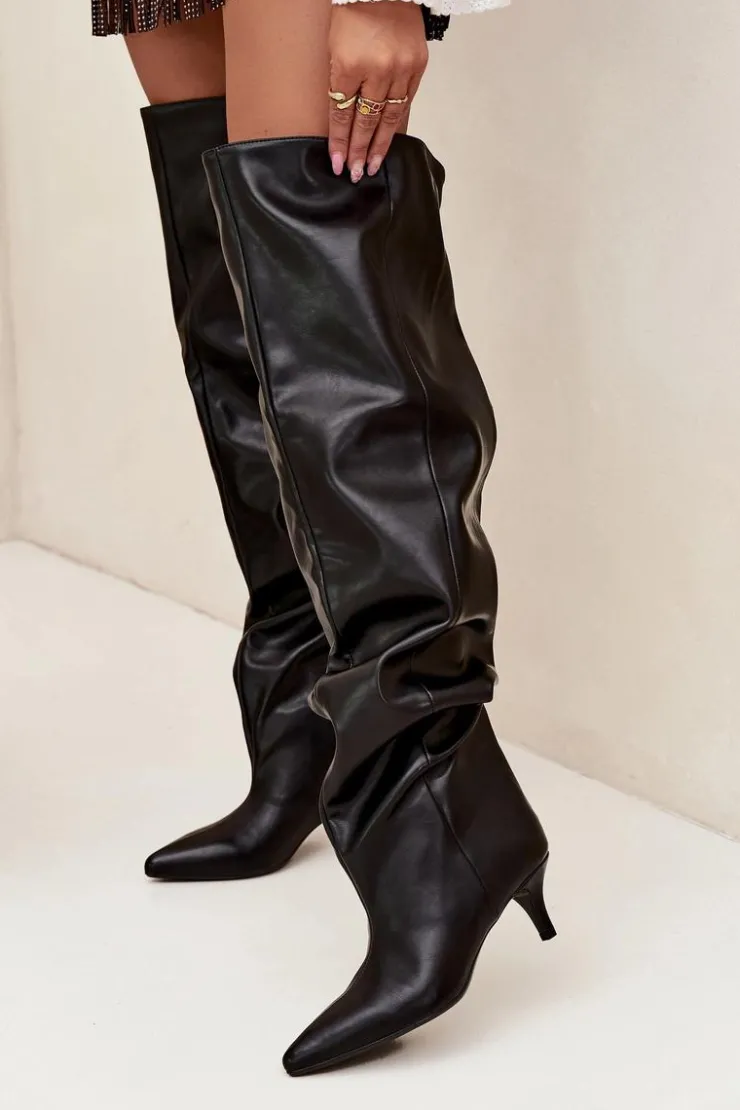 Damskie Boto Wsuwane Kozaki Damskie Na Szpilce Czarne Ysolienne