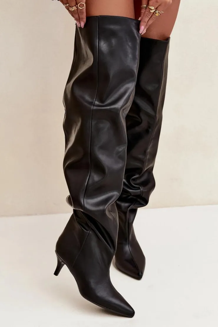 Damskie Boto Wsuwane Kozaki Damskie Na Szpilce Czarne Ysolienne