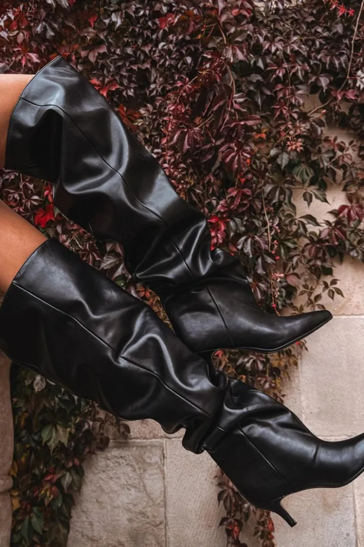 Damskie Boto Wsuwane Kozaki Damskie Na Szpilce Czarne Ysolienne