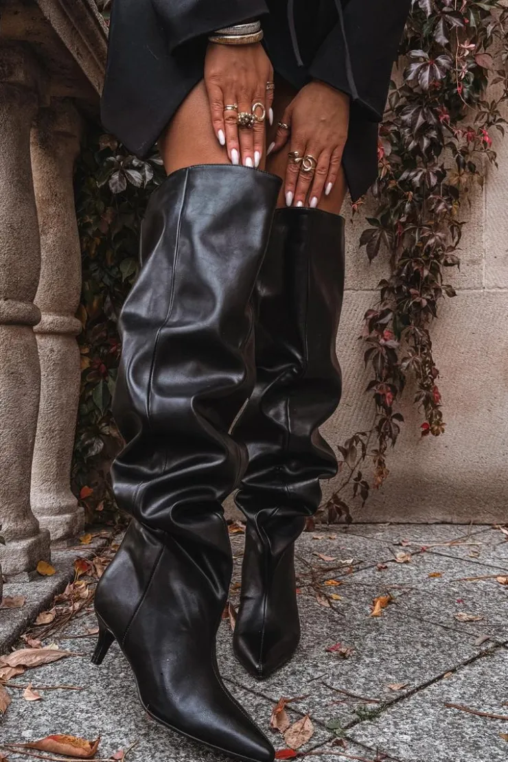 Damskie Boto Wsuwane Kozaki Damskie Na Szpilce Czarne Ysolienne