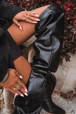 Damskie Boto Wsuwane Kozaki Damskie Na Szpilce Czarne Ysolienne