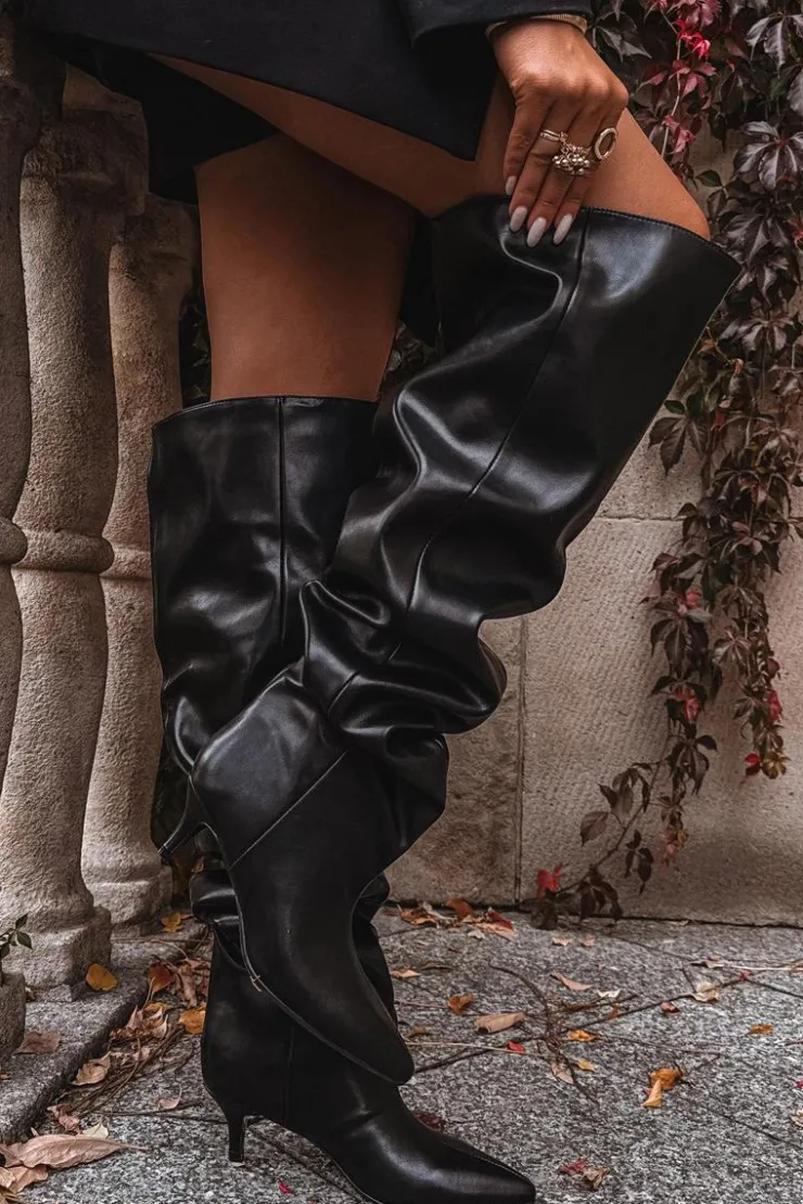 Damskie Boto Wsuwane Kozaki Damskie Na Szpilce Czarne Ysolienne