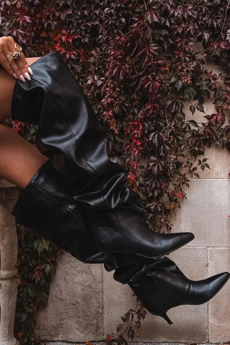 Damskie Boto Wsuwane Kozaki Damskie Na Szpilce Czarne Ysolienne