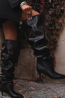 Damskie Boto Wsuwane Kozaki Damskie Na Szpilce Czarne Ysolienne