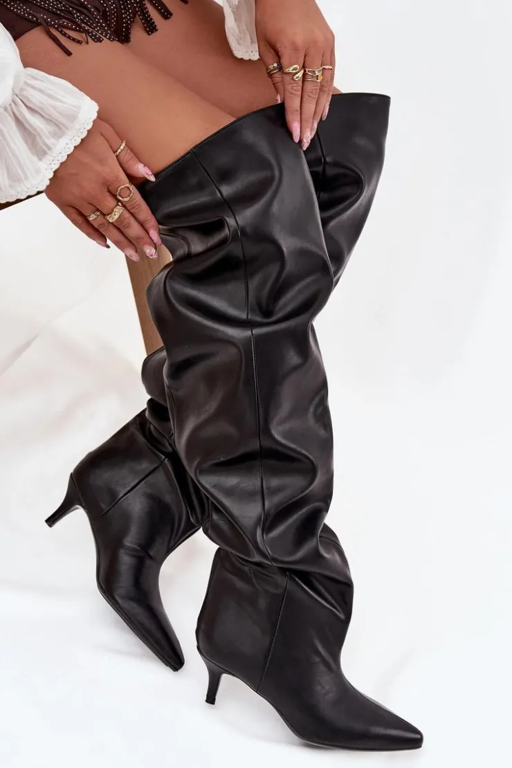 Damskie Boto Wsuwane Kozaki Damskie Na Szpilce Czarne Ysolienne