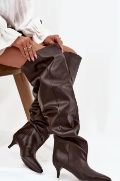 Damskie Boto Wsuwane Kozaki Damskie Na Szpilce Czekoladowe Ysolienne