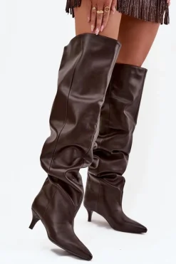 Damskie Boto Wsuwane Kozaki Damskie Na Szpilce Czekoladowe Ysolienne
