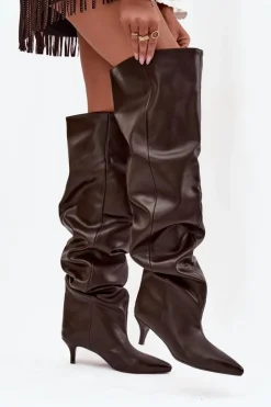 Damskie Boto Wsuwane Kozaki Damskie Na Szpilce Czekoladowe Ysolienne