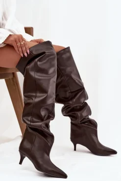 Damskie Boto Wsuwane Kozaki Damskie Na Szpilce Czekoladowe Ysolienne