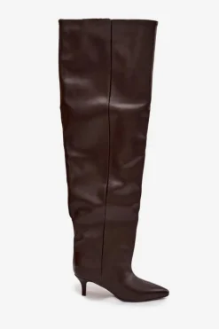 Damskie Boto Wsuwane Kozaki Damskie Na Szpilce Czekoladowe Ysolienne