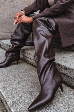 Damskie Boto Wsuwane Kozaki Damskie Na Szpilce Czekoladowe Ysolienne