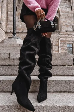 Boto Kozaki Ocieplane|Muszkieterki*Wsuwane Kozaki Damskie Na Szpilce Czarne Ysolienne