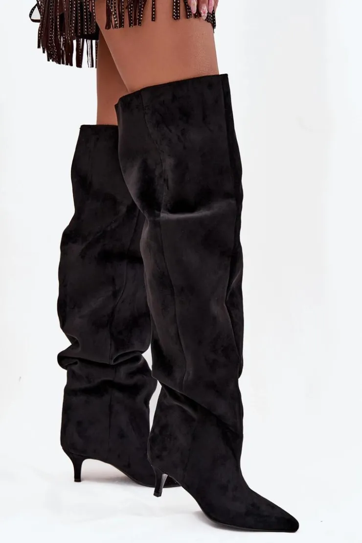 Boto Kozaki Ocieplane|Muszkieterki*Wsuwane Kozaki Damskie Na Szpilce Czarne Ysolienne