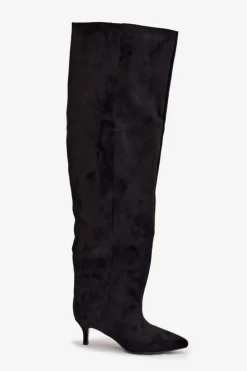 Boto Kozaki Ocieplane|Muszkieterki*Wsuwane Kozaki Damskie Na Szpilce Czarne Ysolienne