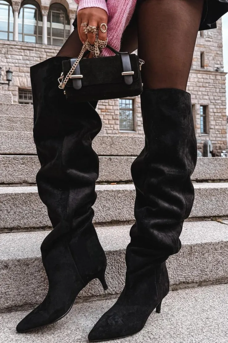 Boto Kozaki Ocieplane|Muszkieterki*Wsuwane Kozaki Damskie Na Szpilce Czarne Ysolienne