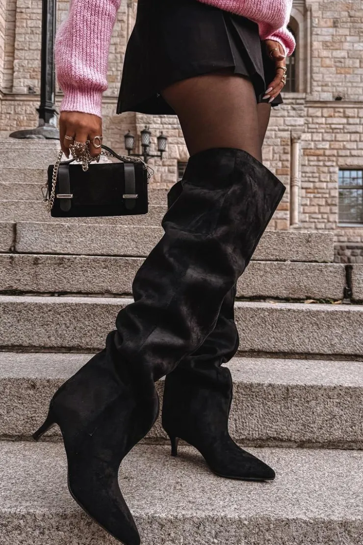 Boto Kozaki Ocieplane|Muszkieterki*Wsuwane Kozaki Damskie Na Szpilce Czarne Ysolienne