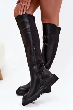 Discount Boto Wsuwane Kozaki Damskie Z Eko Skóry Czarne Sylvina Czarny