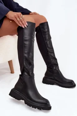 Discount Boto Wsuwane Kozaki Damskie Z Eko Skóry Czarne Sylvina Czarny