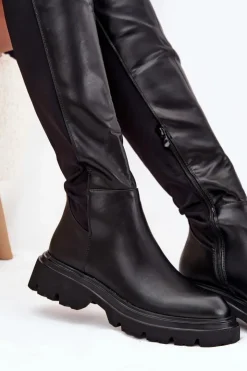 Discount Boto Wsuwane Kozaki Damskie Z Eko Skóry Czarne Sylvina Czarny